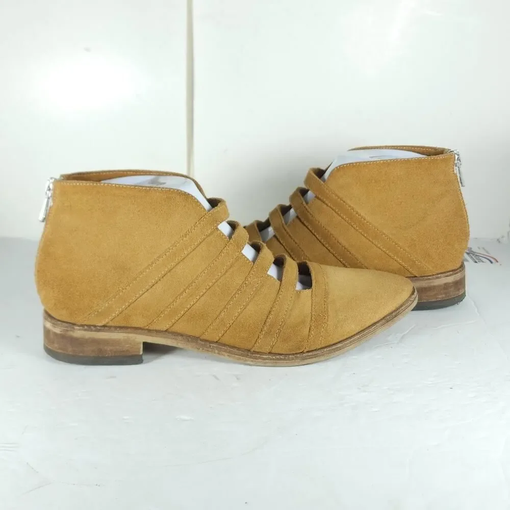 FREE PEOPLE Women's Swept Away 39 US8,5 Tan Suede Cutout Back Zip Ankle Booties - Picture 8 of 16